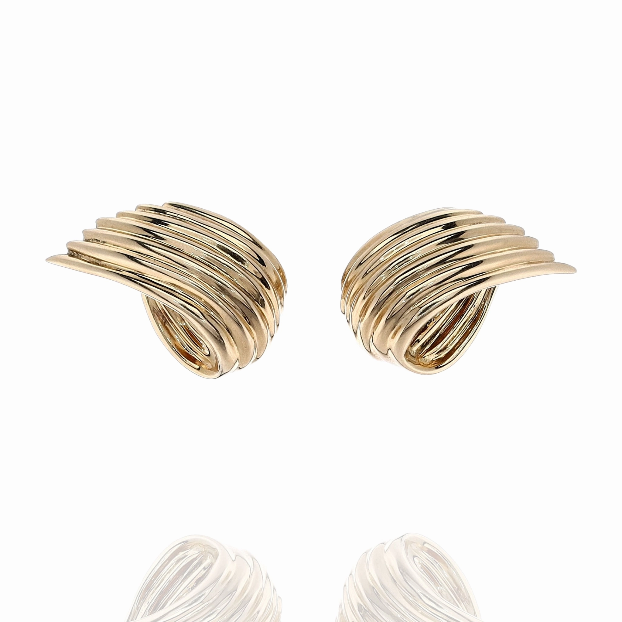Estate 14k Yellow Gold Ribbed Ribbon Design Clip-On Earrings