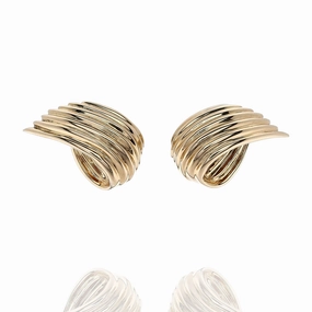 Estate 14k Yellow Gold Ribbed Ribbon Design Clip-On Earrings