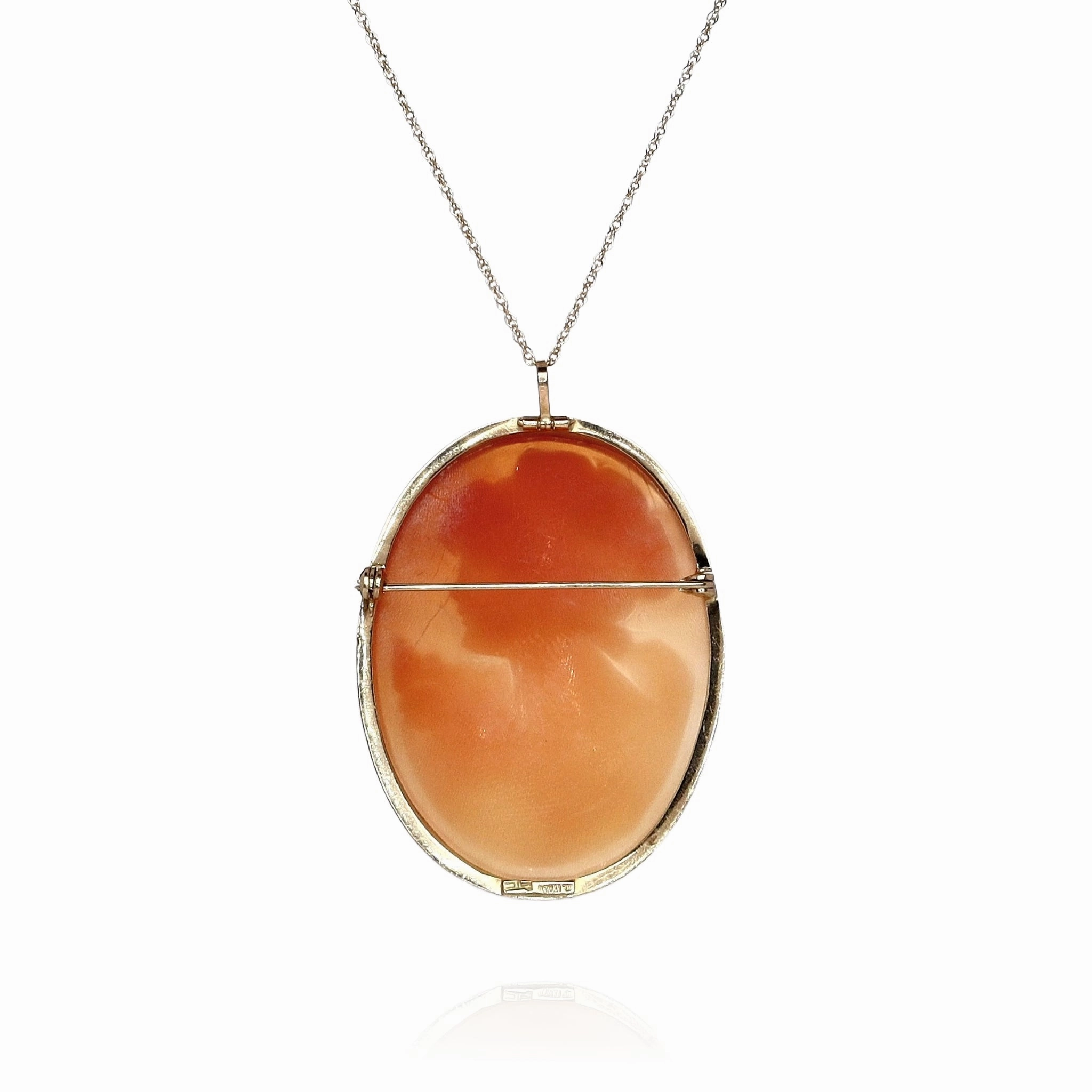 Estate 14k Yellow Gold Right-Facing Woman Carved Shell Cameo Pin & Pendant *No Chain*