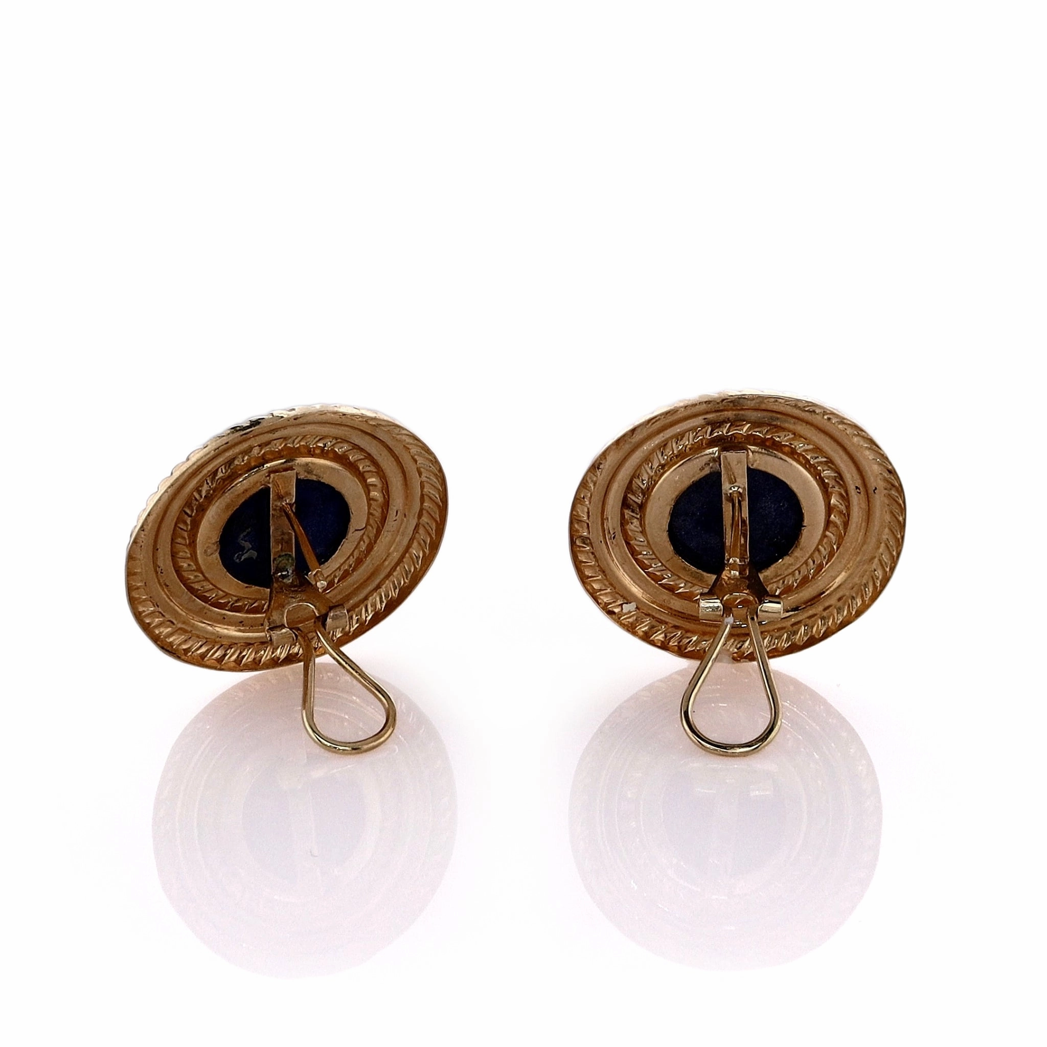 Estate 14k Yellow Gold Rope Edge Frame Lapis Stud Earrings