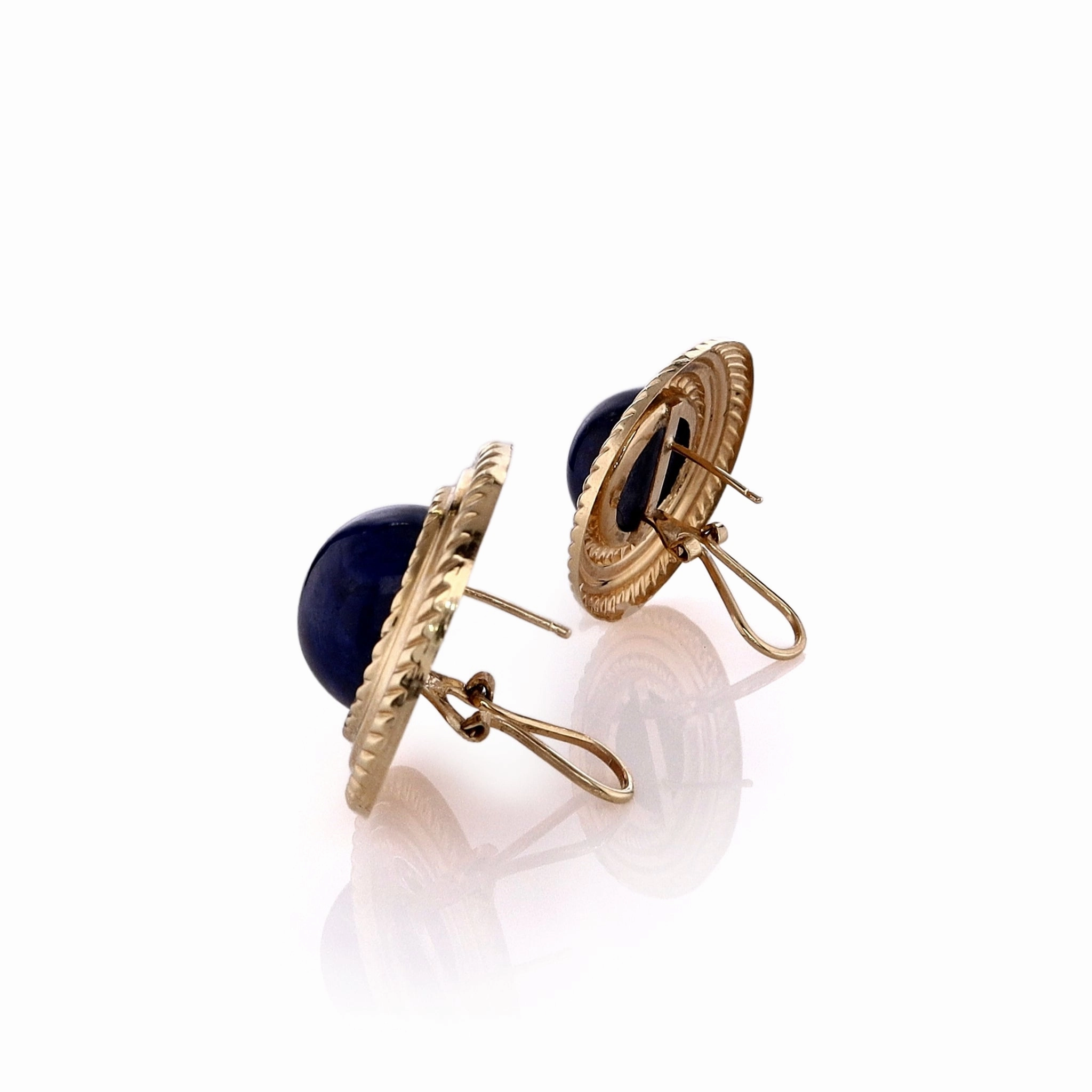 Estate 14k Yellow Gold Rope Edge Frame Lapis Stud Earrings