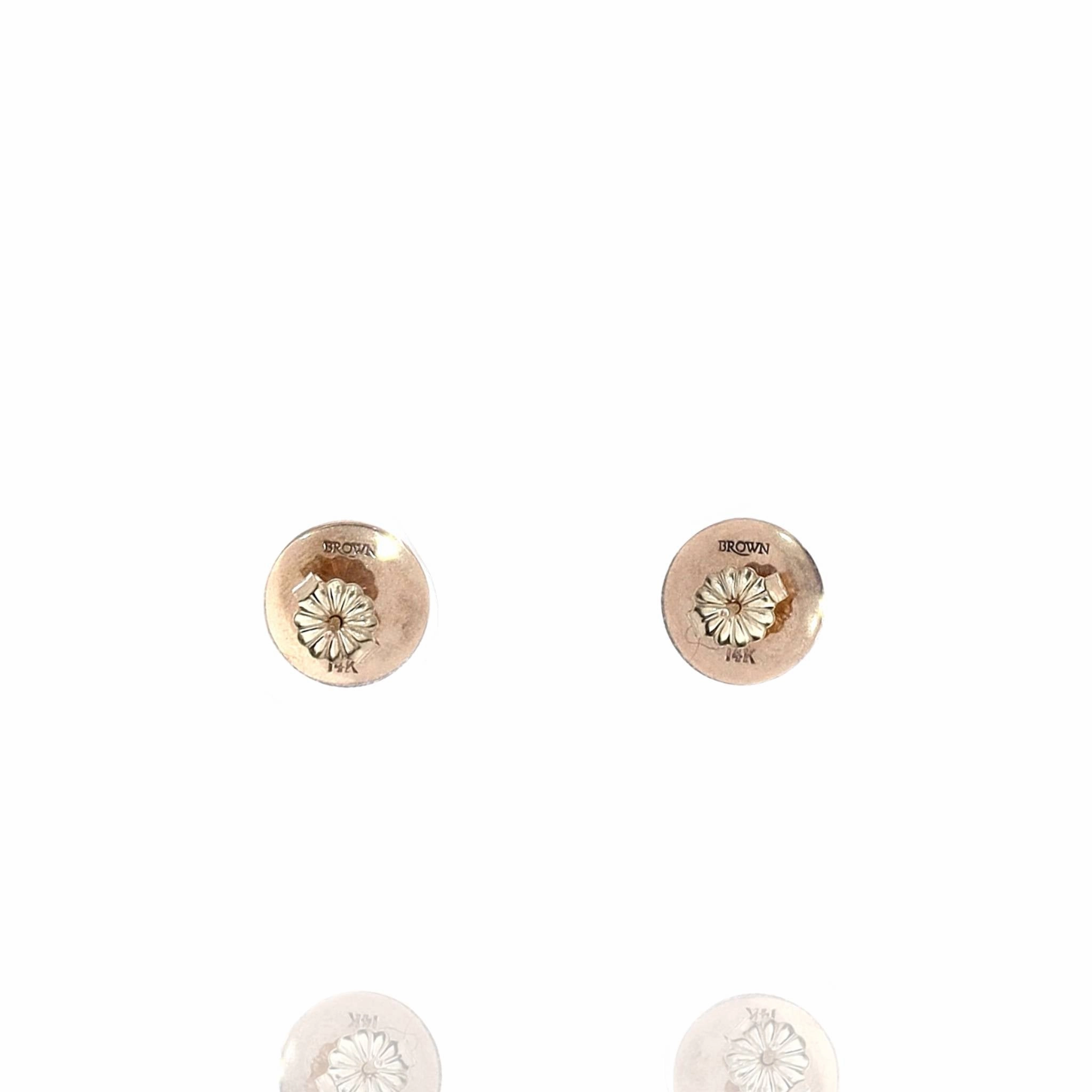 Estate 14k Yellow Gold Round Cabochon Amethyst Bezel Set Earrings
