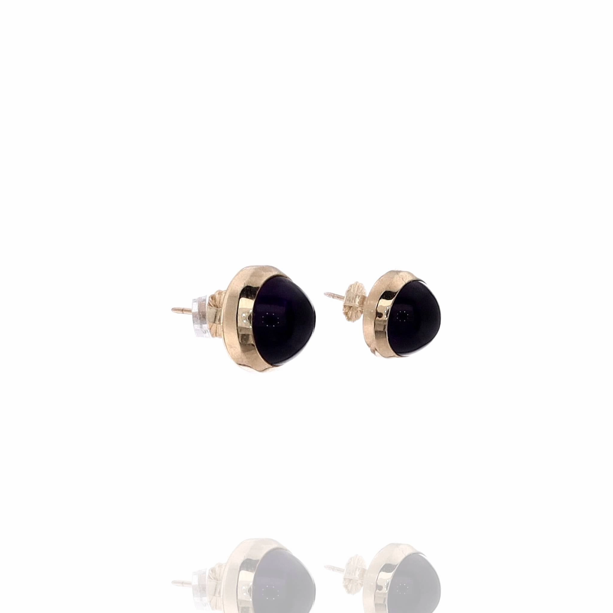 Estate 14k Yellow Gold Round Cabochon Amethyst Bezel Set Earrings