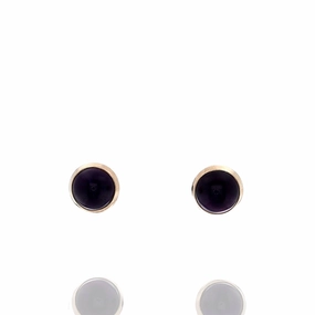 Estate 14k Yellow Gold Round Cabochon Amethyst Bezel Set Earrings