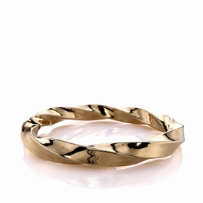 Estate 14k Yellow Gold Squared Twist Design Hinged Bangle Bracelet