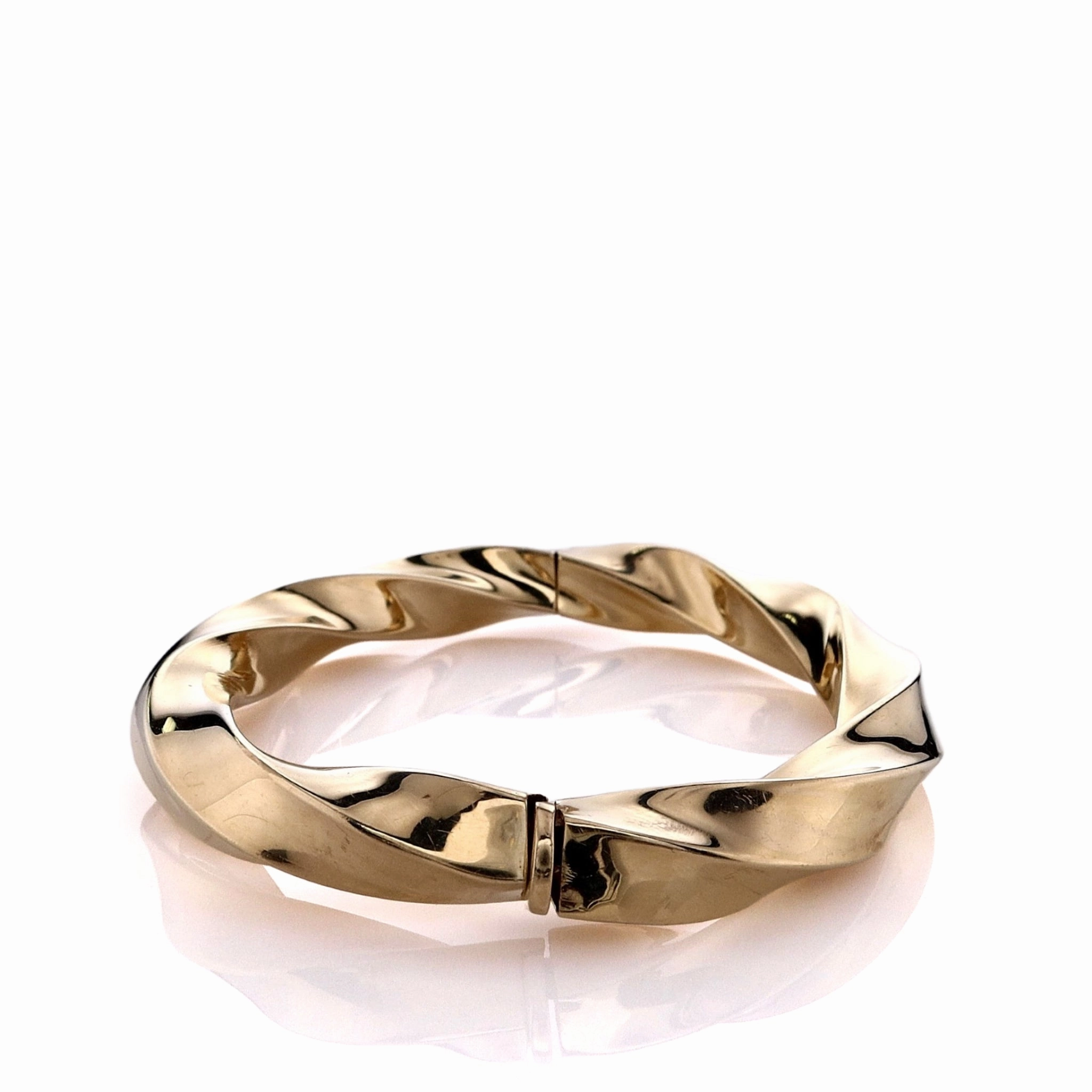 Estate 14k Yellow Gold Squared Twist Design Hinged Bangle Bracelet