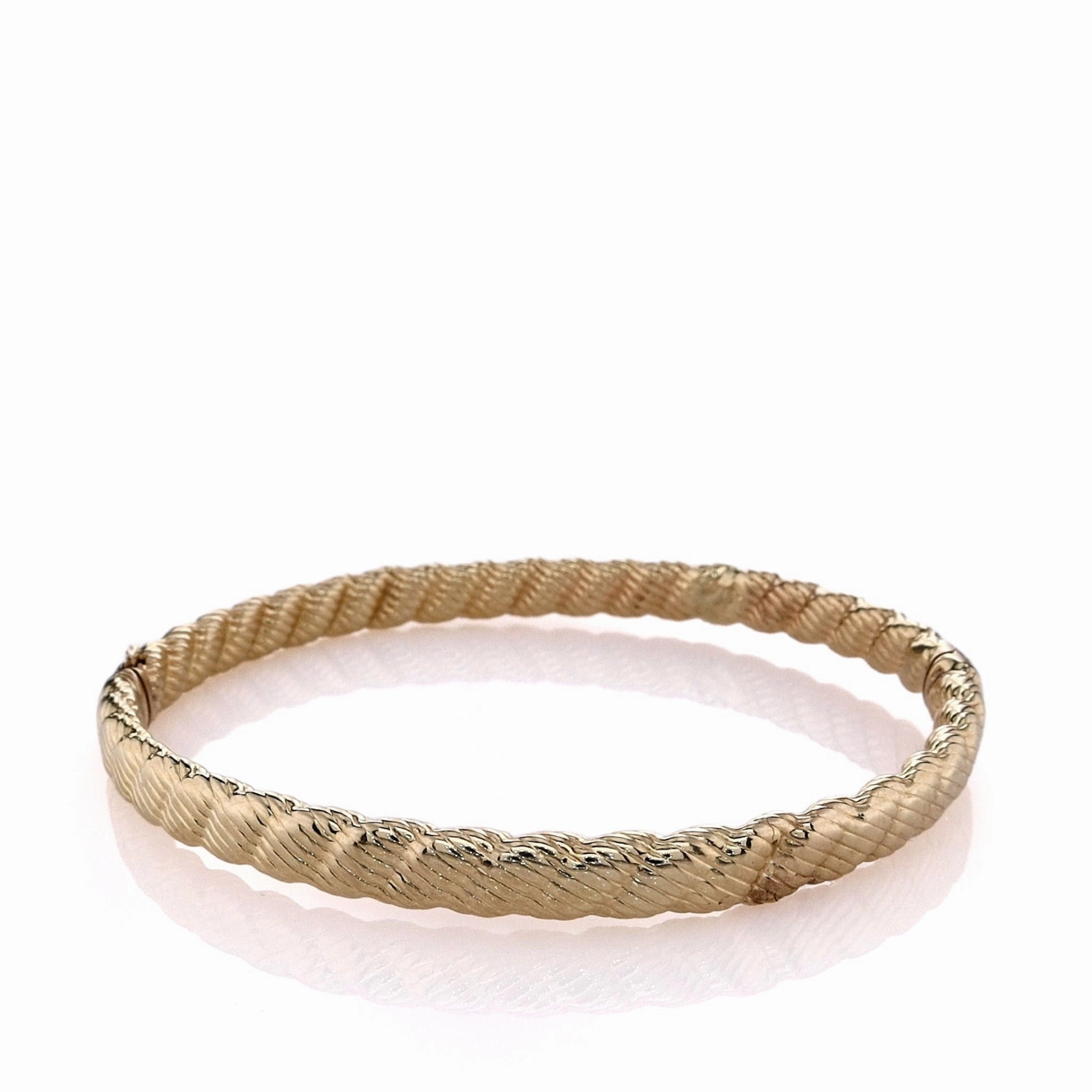 Estate 14k Yellow Gold Textured Ribbed Design Hinged Bangle Bracelet