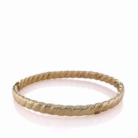 Estate 14k Yellow Gold Textured Ribbed Design Hinged Bangle Bracelet