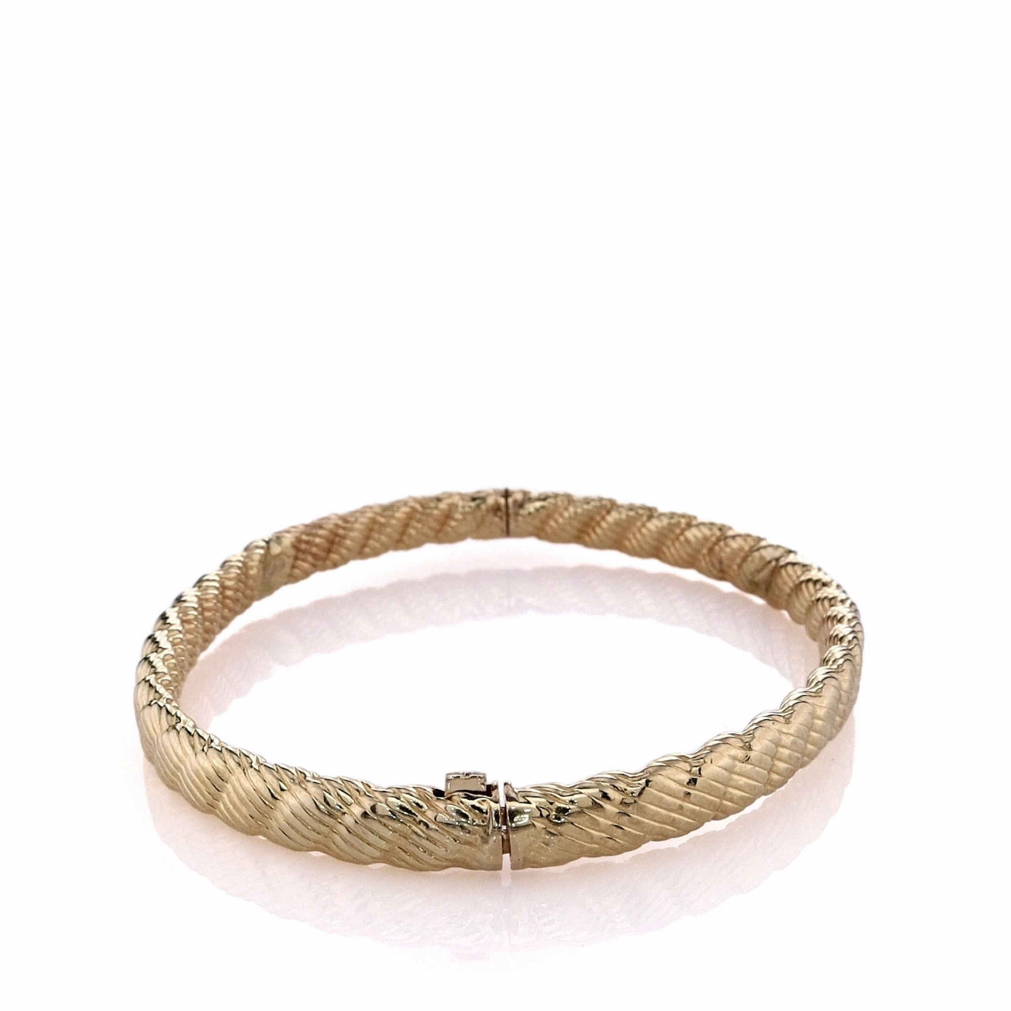 Estate 14k Yellow Gold Textured Ribbed Design Hinged Bangle Bracelet