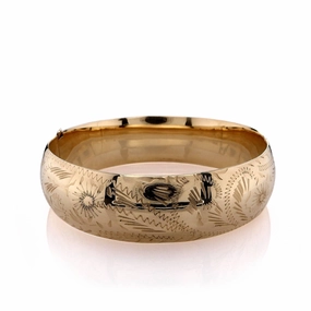 Estate 14k Yellow Gold Wide Paisley Engraved Hinged Bangle Bracelet