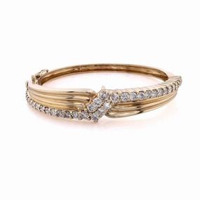 Estate 14ky Bangle Hinged Ribbed With 36 RBC D2.45tw IJ I1 "Z" Design