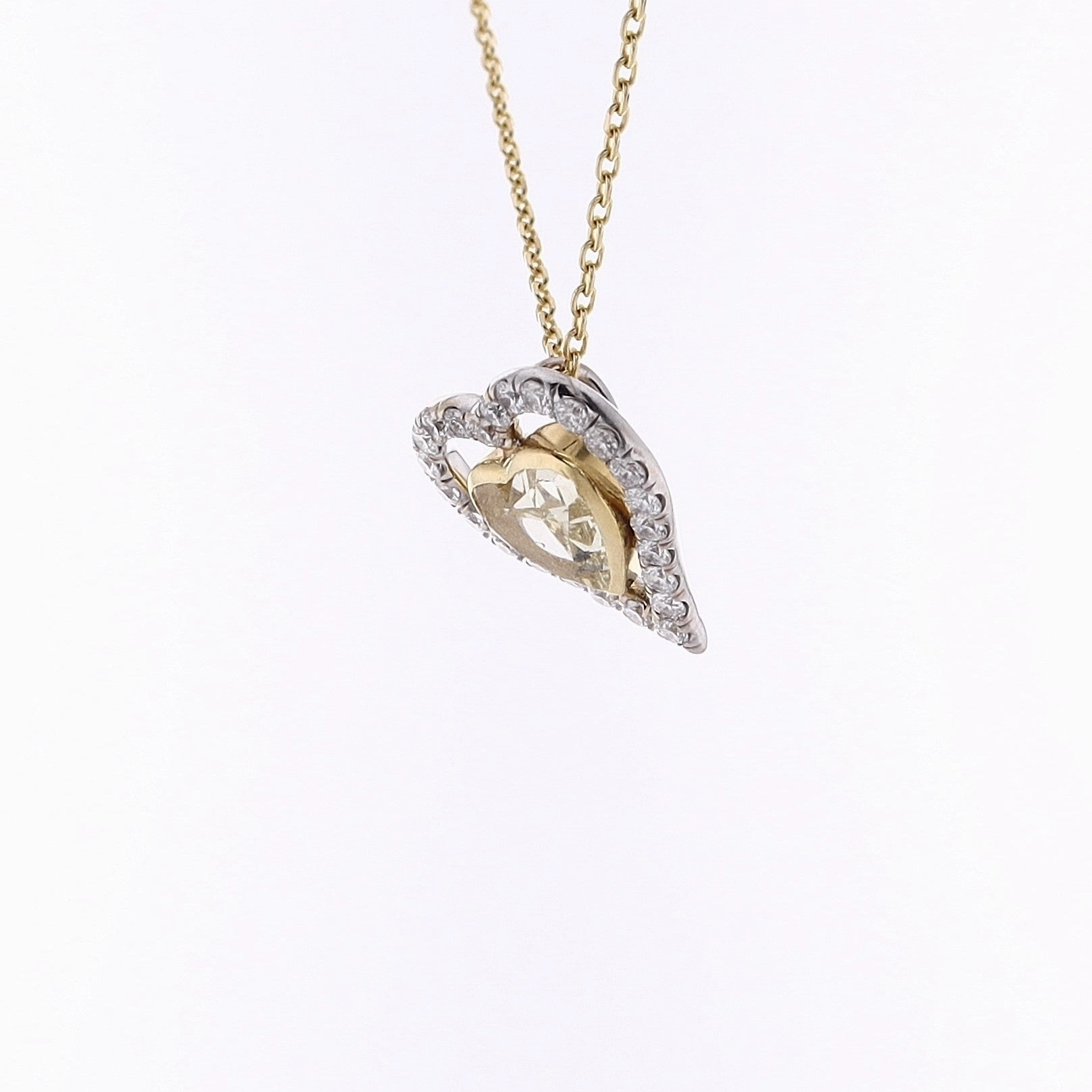 Estate 18 Karat Two Tone Diamond Pendant on 18" Chain