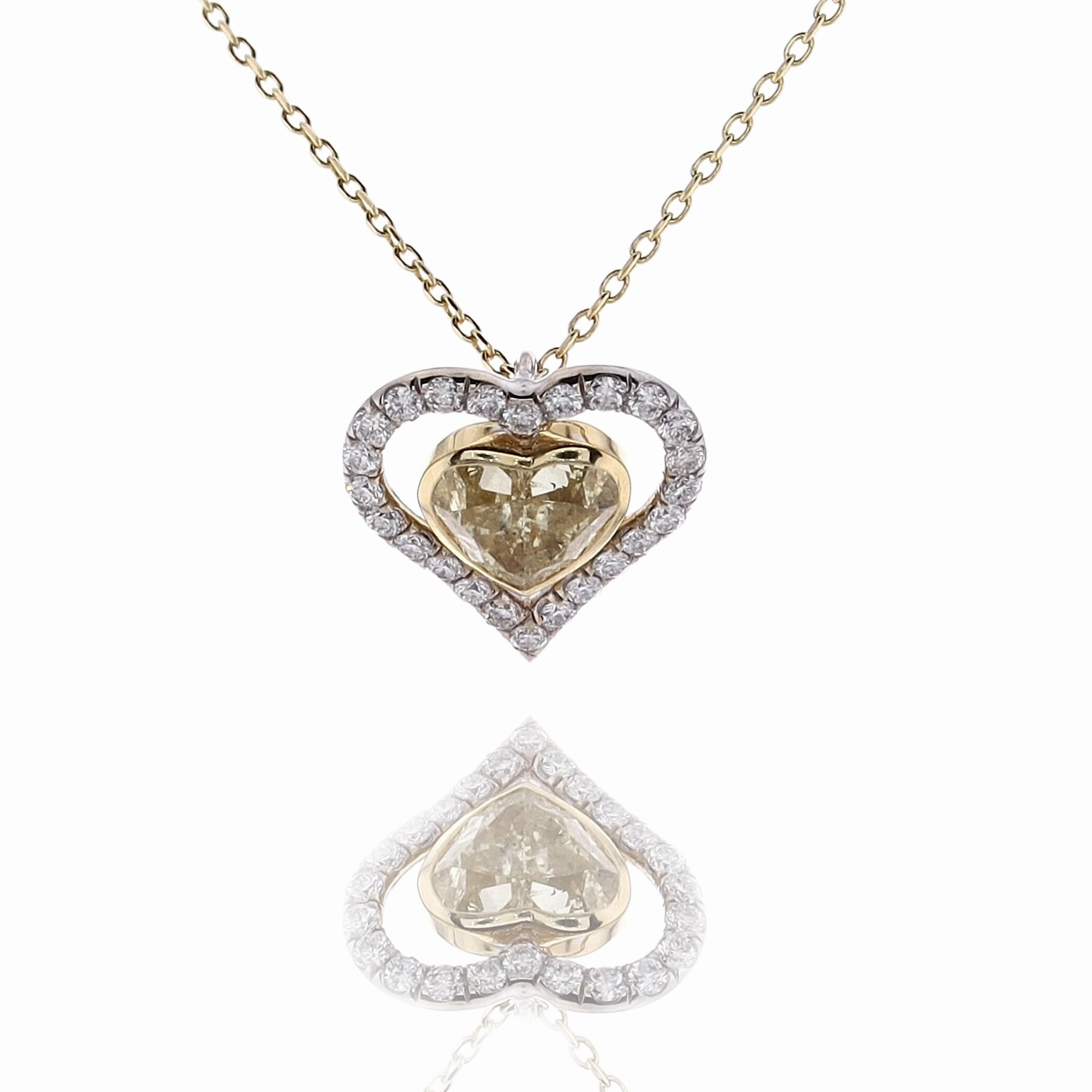 Estate 18 Karat Two Tone Diamond Pendant on 18" Chain