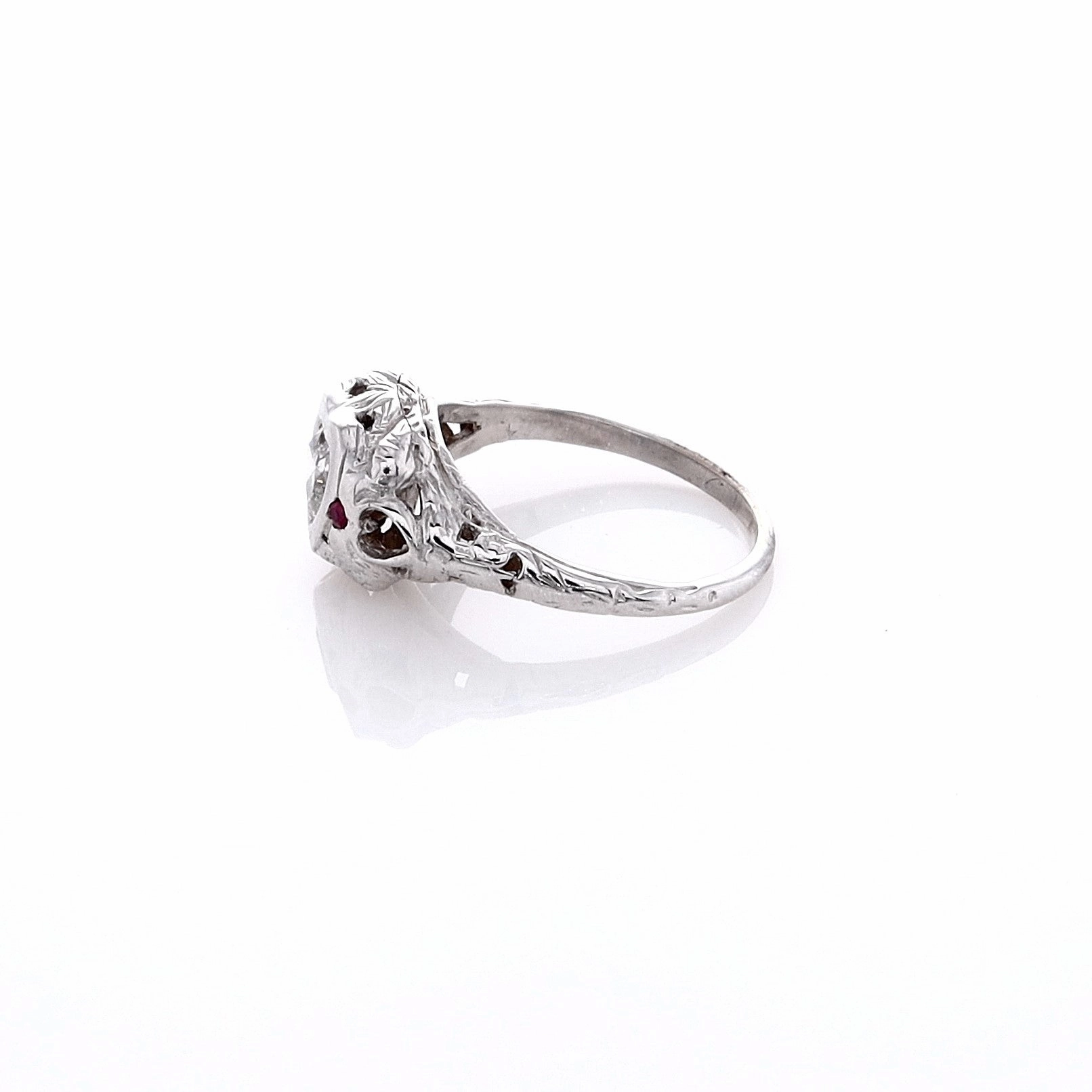 Estate 18 Karat White Gold Bezel Set Heart Shape Diamond Filagree Ring