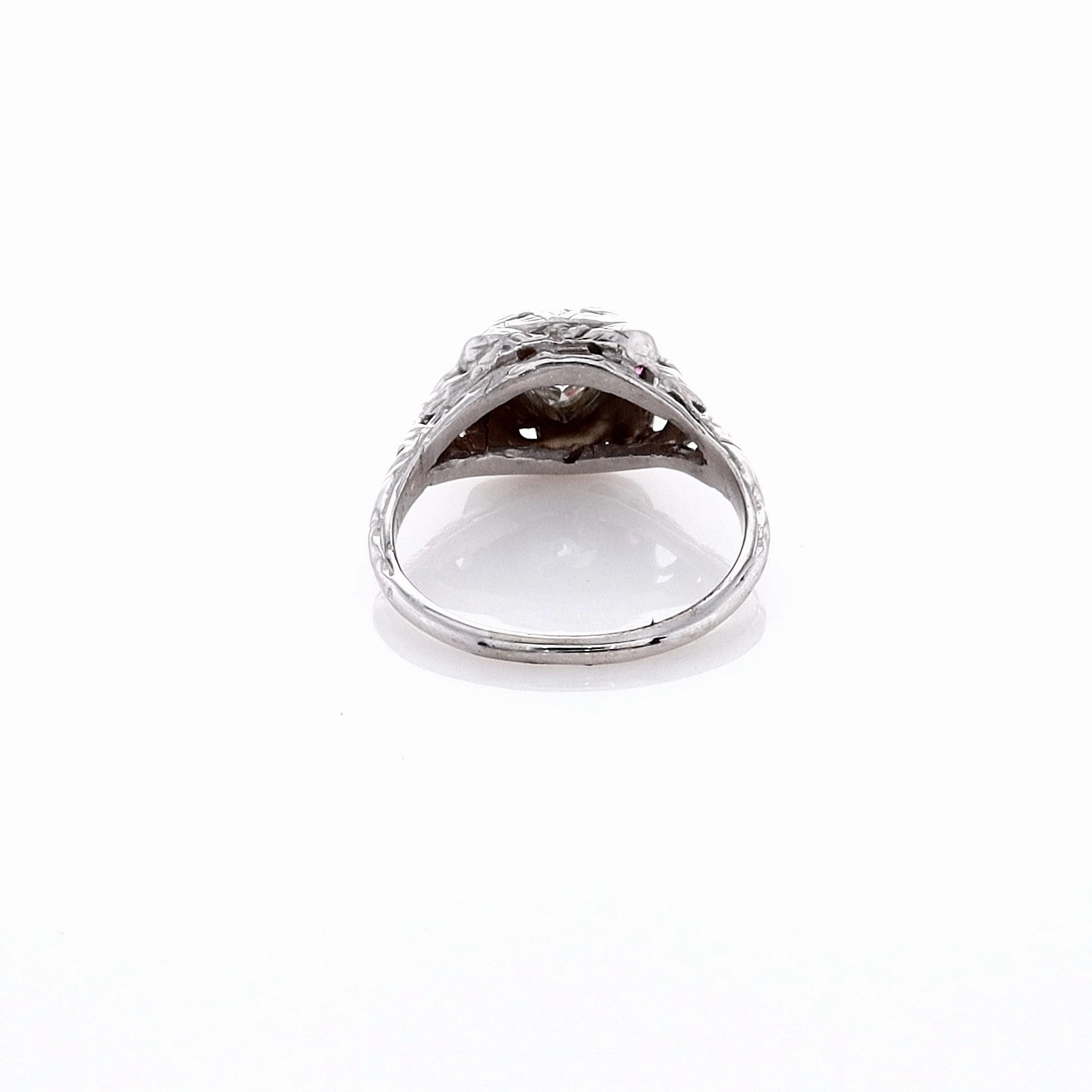 Estate 18 Karat White Gold Bezel Set Heart Shape Diamond Filagree Ring