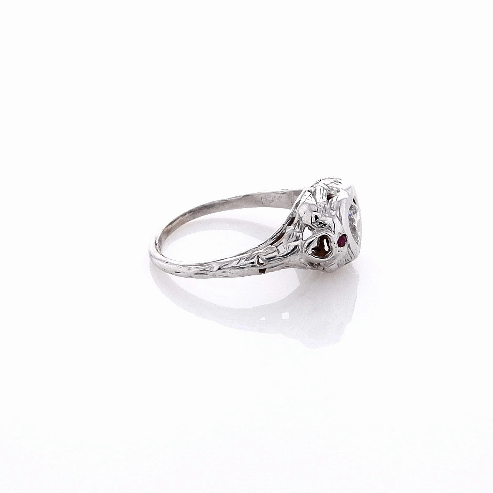 Estate 18 Karat White Gold Bezel Set Heart Shape Diamond Filagree Ring