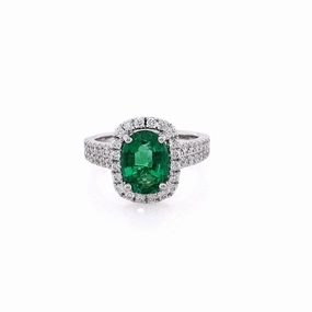 Estate 18 Karat White Gold Emerald and Diamond Ring