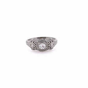 Estate 18 Karat White Gold Engraved Diamond Ring
