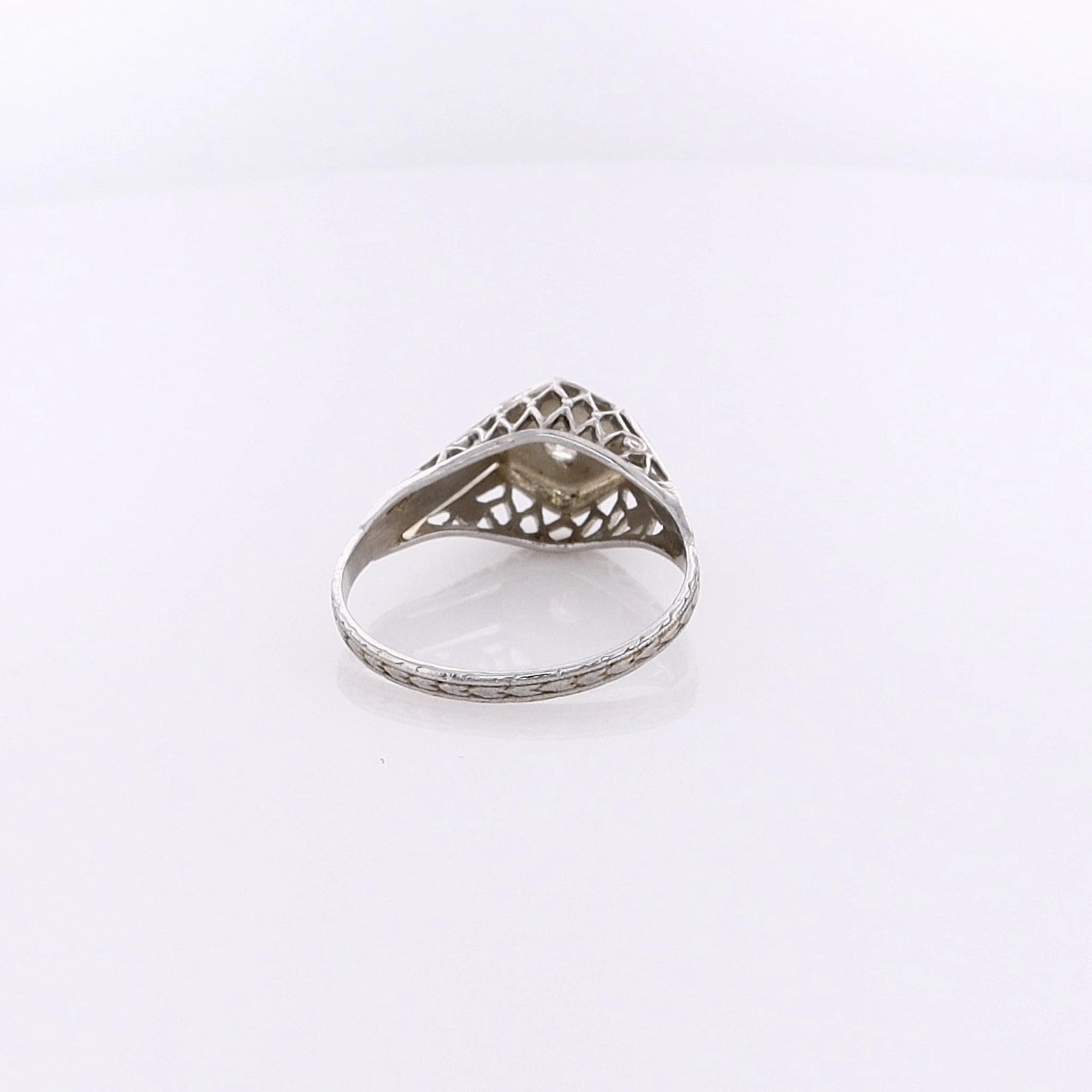 Estate 18 Karat White Gold Filagree and Diamond Ring