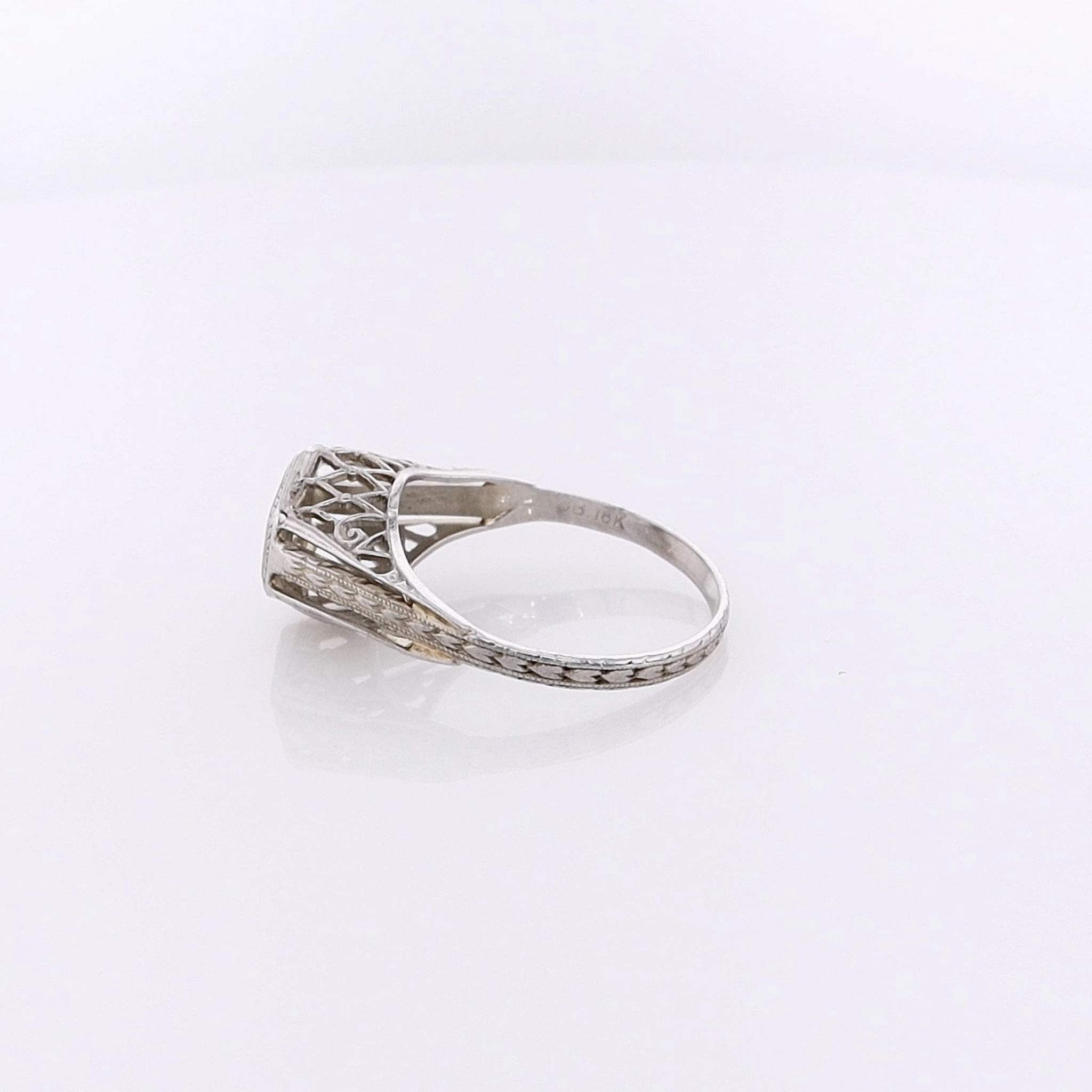 Estate 18 Karat White Gold Filagree and Diamond Ring
