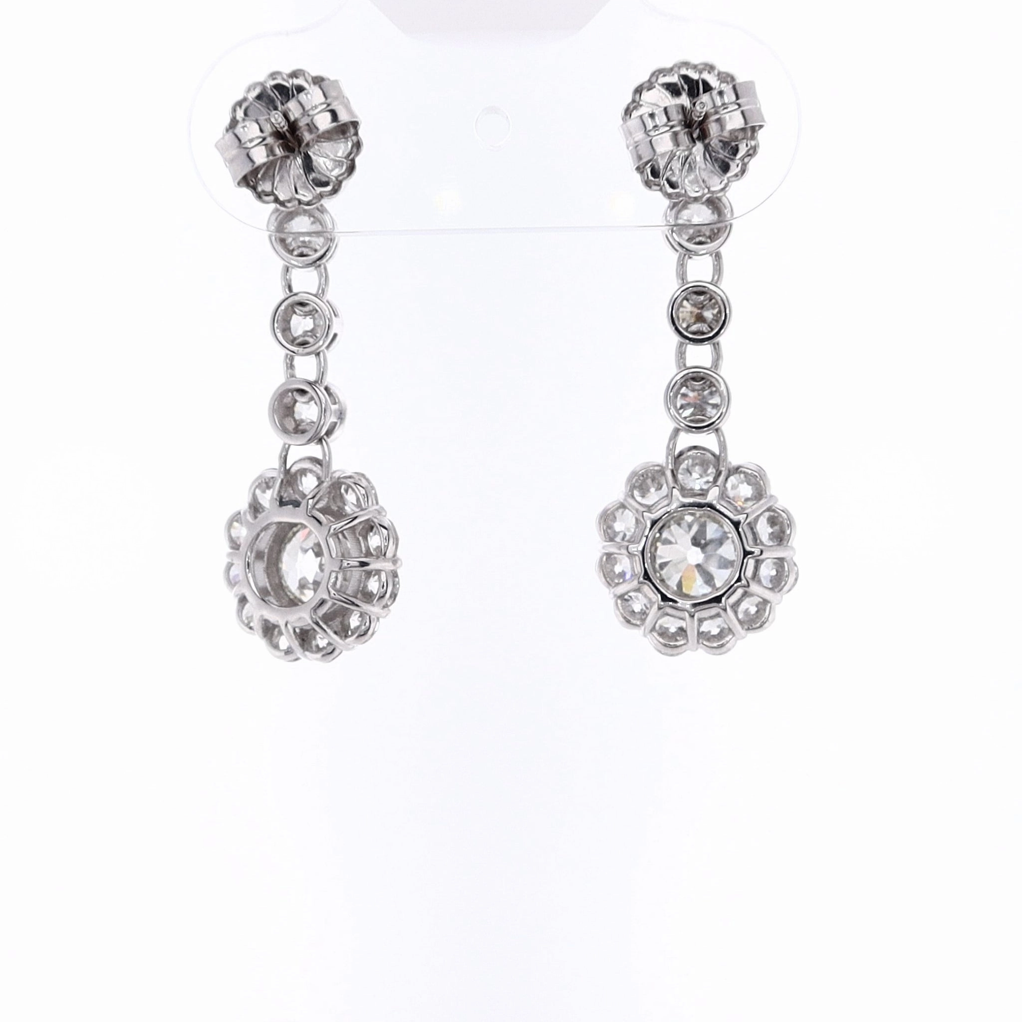 Estate 18 Karat White Gold Milgrain Dangle Diamond Earrings