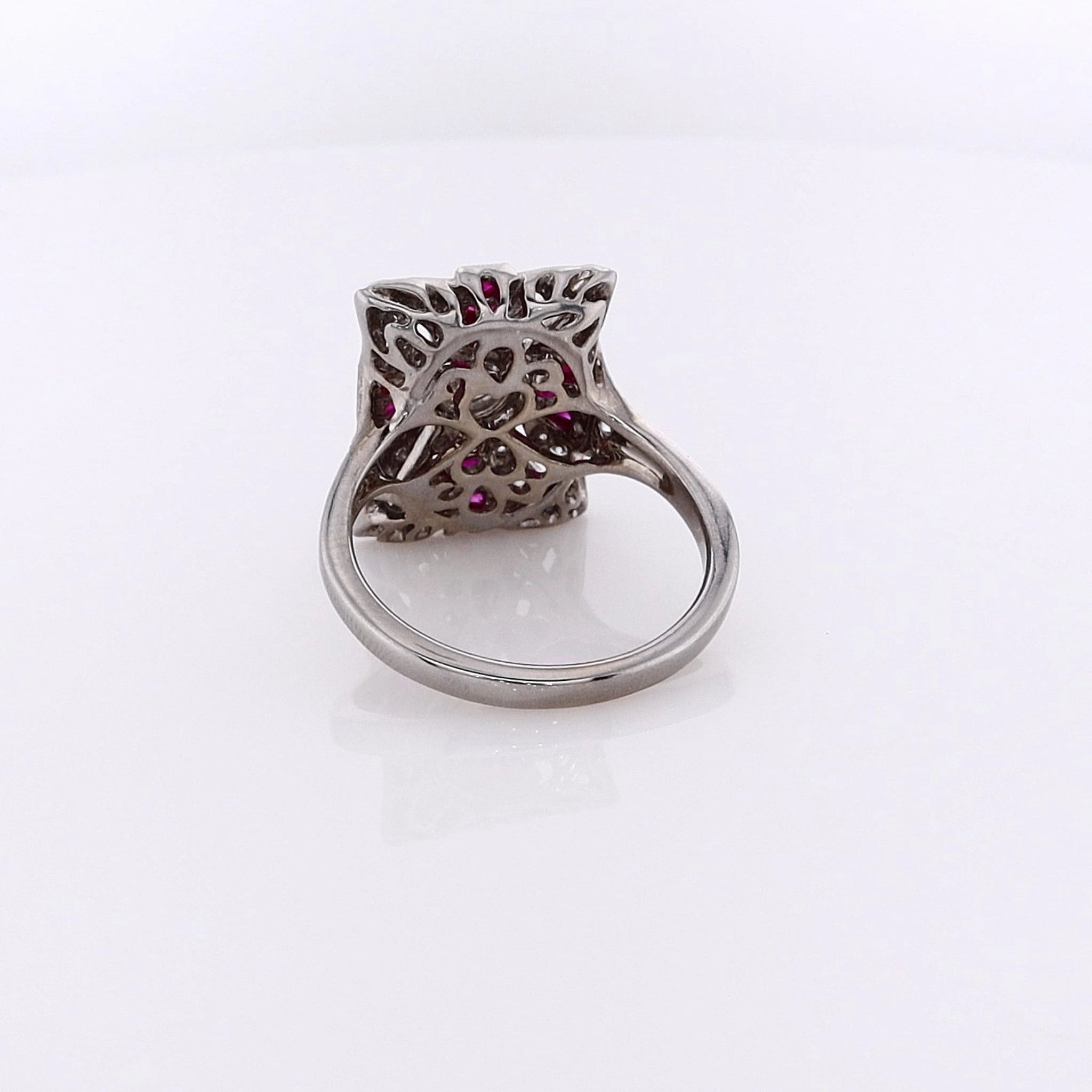 Estate 18 Karat White Gold Rectangular Design Ruby and Diamond Ring