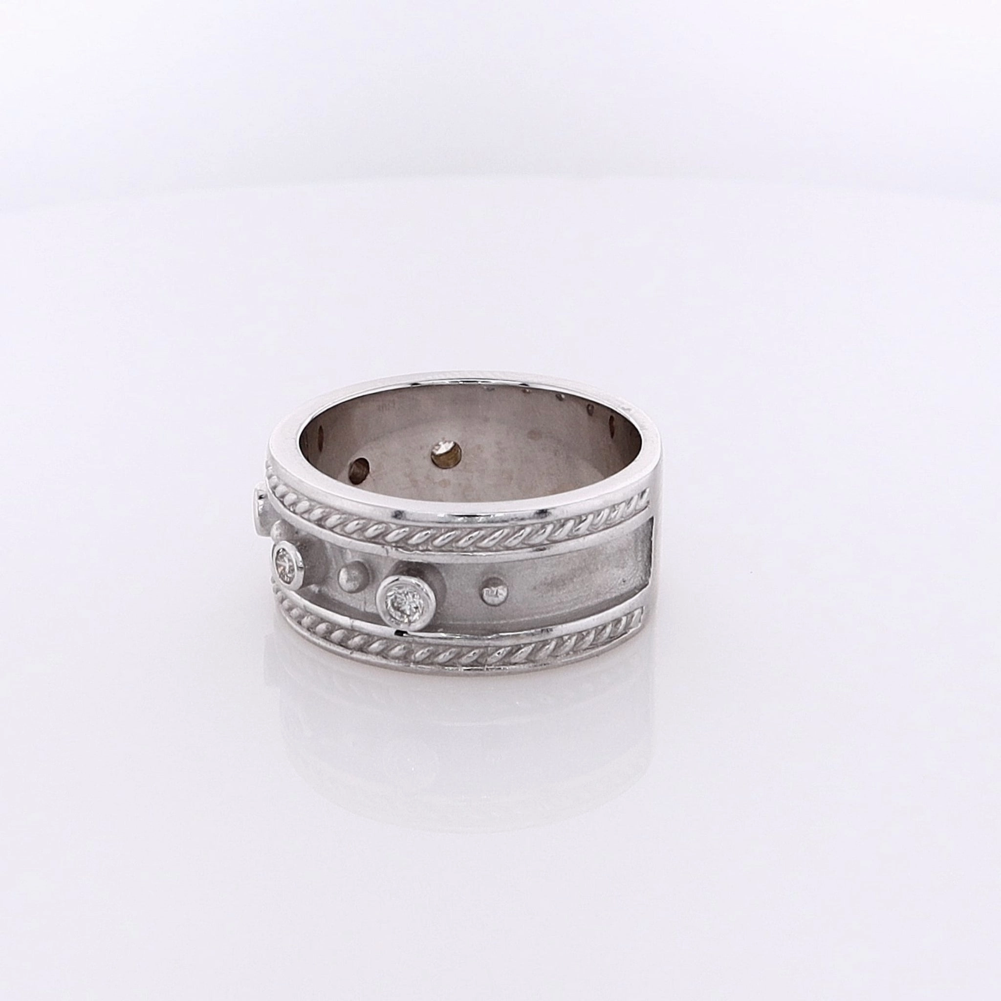Estate 18 Karat White Gold Wide Diamond Ring