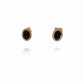 Estate 18 Karat Yellow Gold Beaded Byzantine Design Black Sapphire Earrings