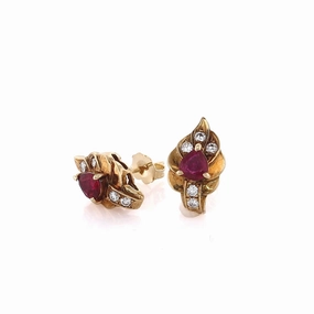 Estate 18 Karat Yellow Gold Diamond and Ruby Earrings