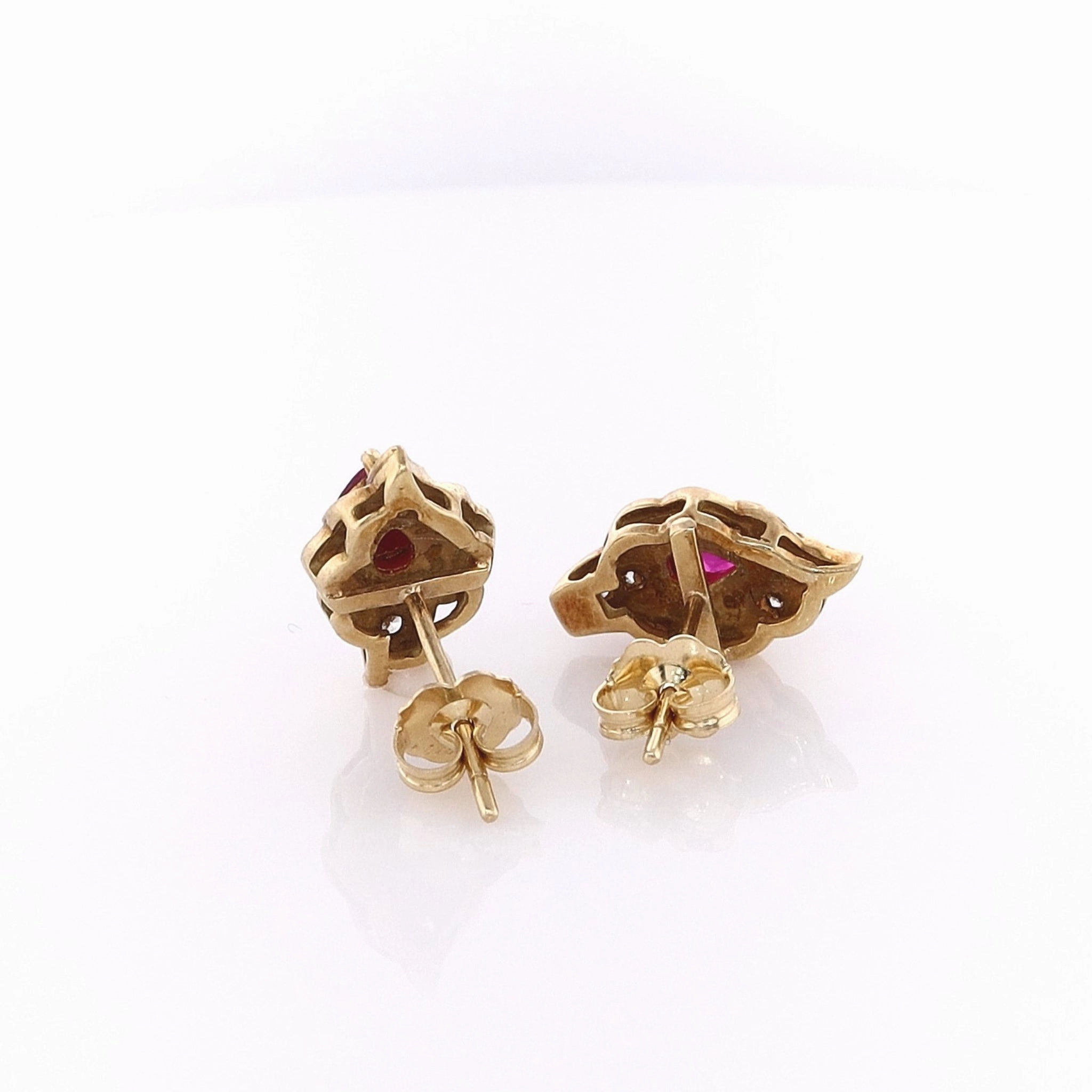 Estate 18 Karat Yellow Gold Diamond and Ruby Earrings