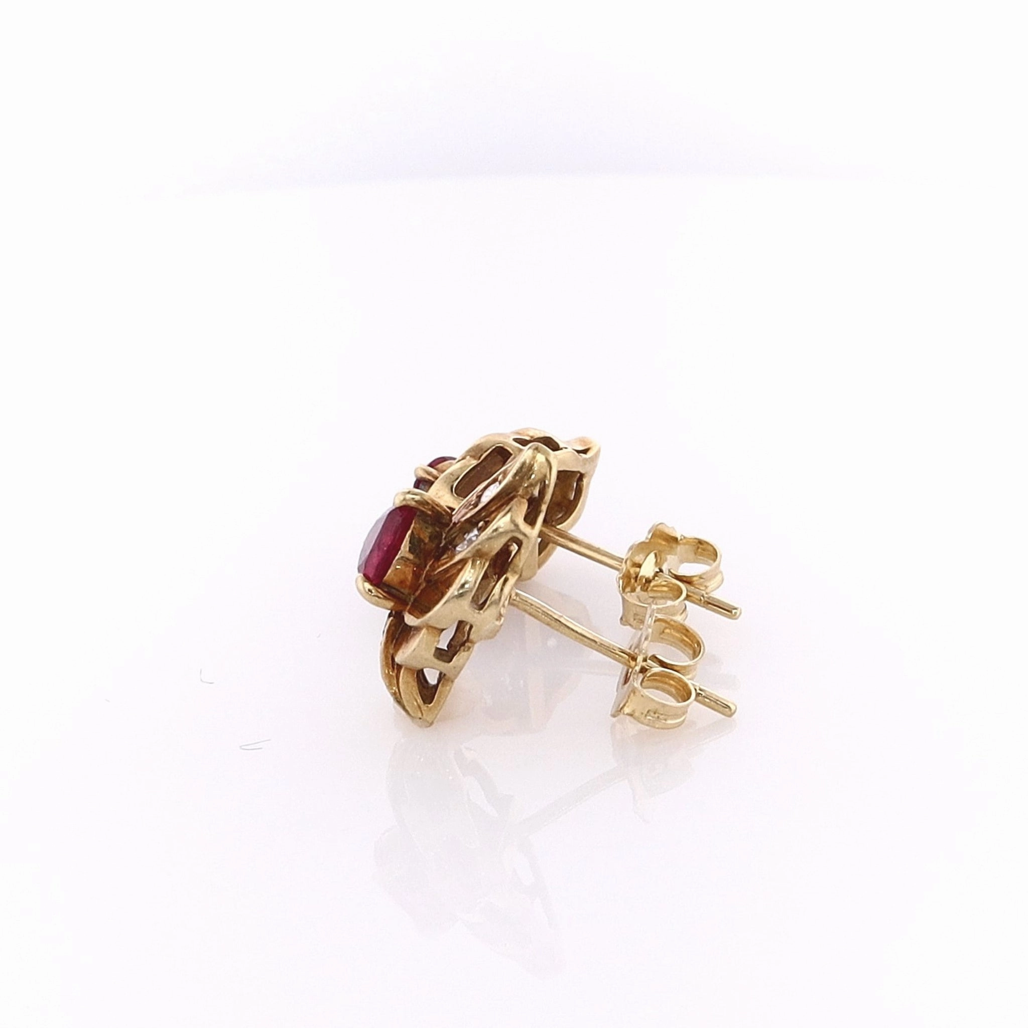 Estate 18 Karat Yellow Gold Diamond and Ruby Earrings