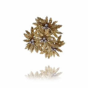 Estate 18 Karat Yellow Gold Diamond Flower Leaf  Design Pendant Pin