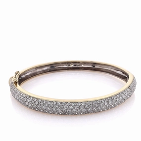 Estate 18 Karat Yellow Gold Diamond Hinged Bangle Bracelet