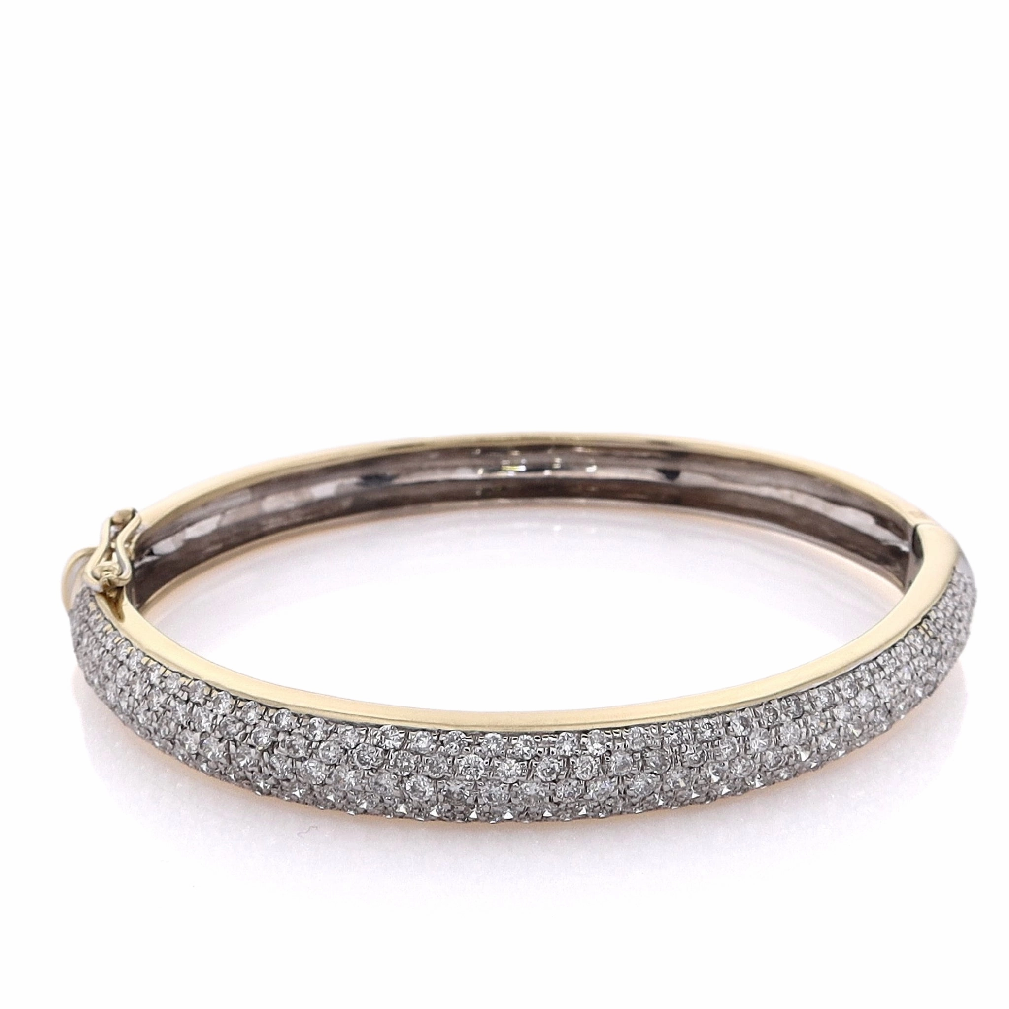 Estate 18 Karat Yellow Gold Diamond Hinged Bangle Bracelet