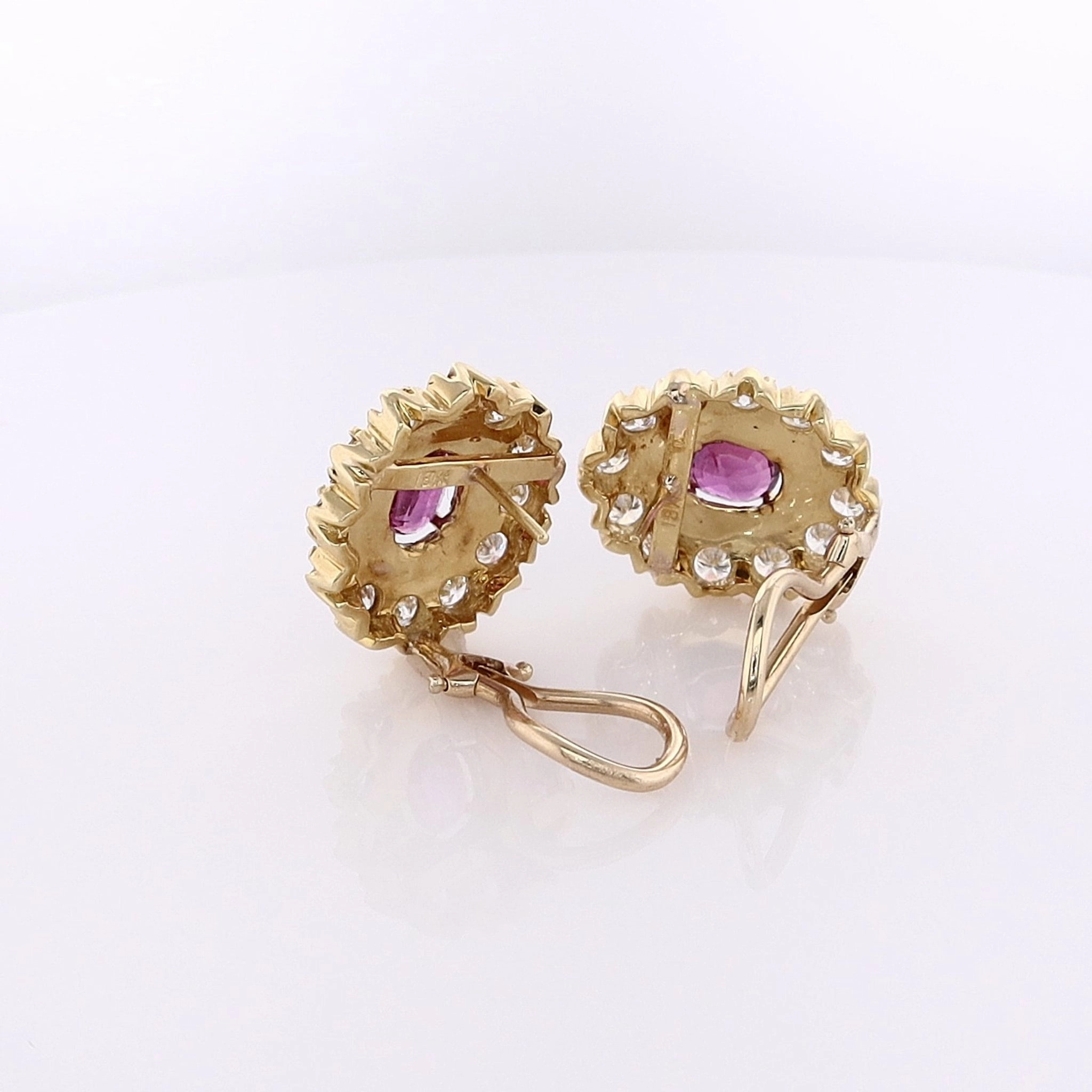 Estate 18 Karat Yellow Gold Sapphire and Diamond Omega Back Earrings