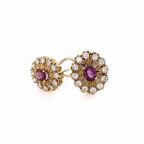 Estate 18 Karat Yellow Gold Sapphire and Diamond Omega Back Earrings
