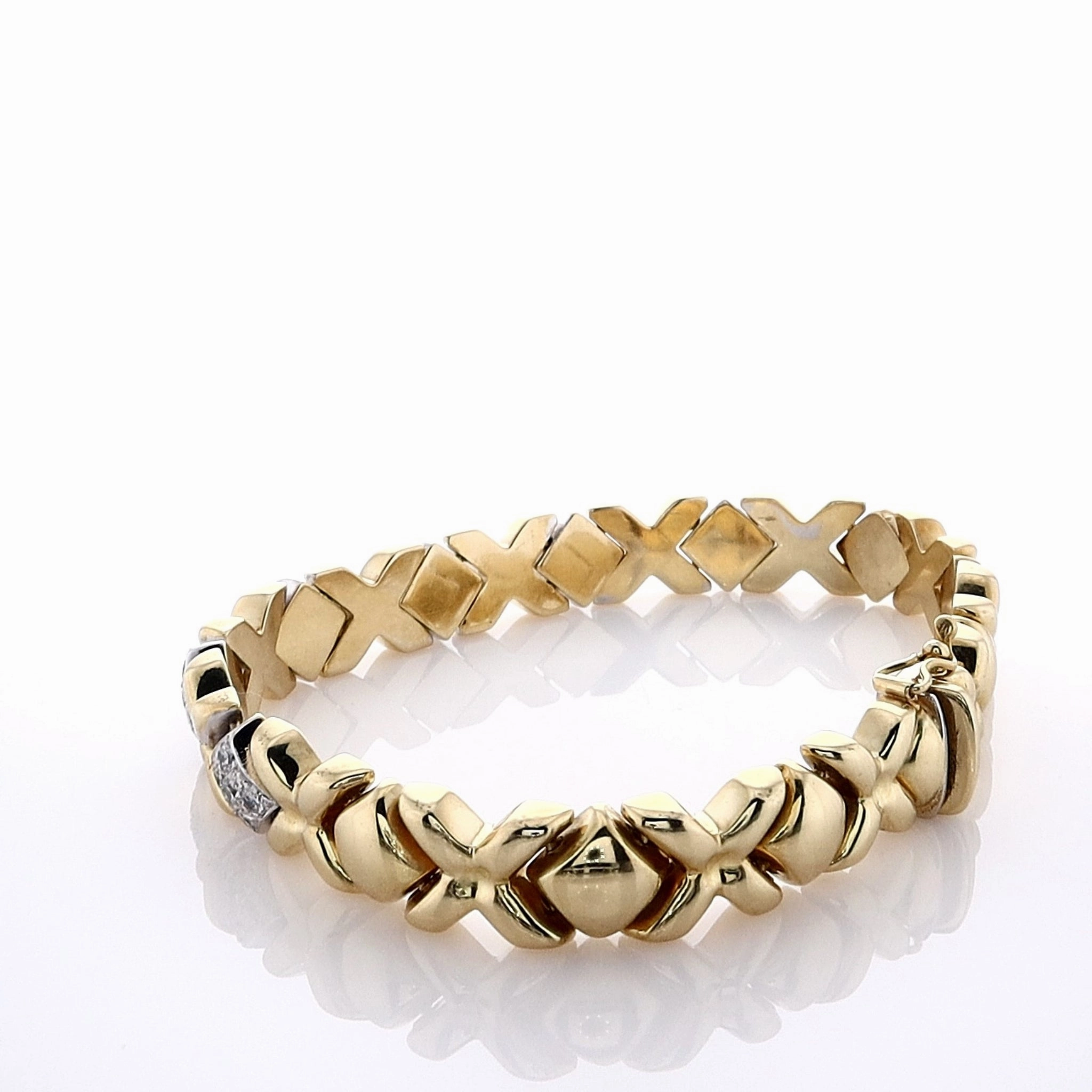 Estate 18 Karat Yellow Gold XO Pattern Diamond Bracelet