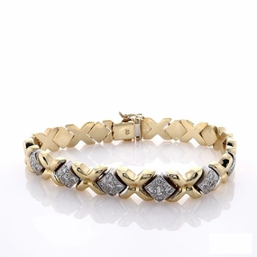 Estate 18 Karat Yellow Gold XO Pattern Diamond Bracelet