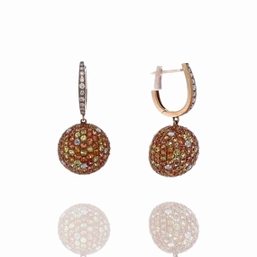Estate 18k Rose Gold Multi-Colored Sapphire and Diamond Drop Earrings