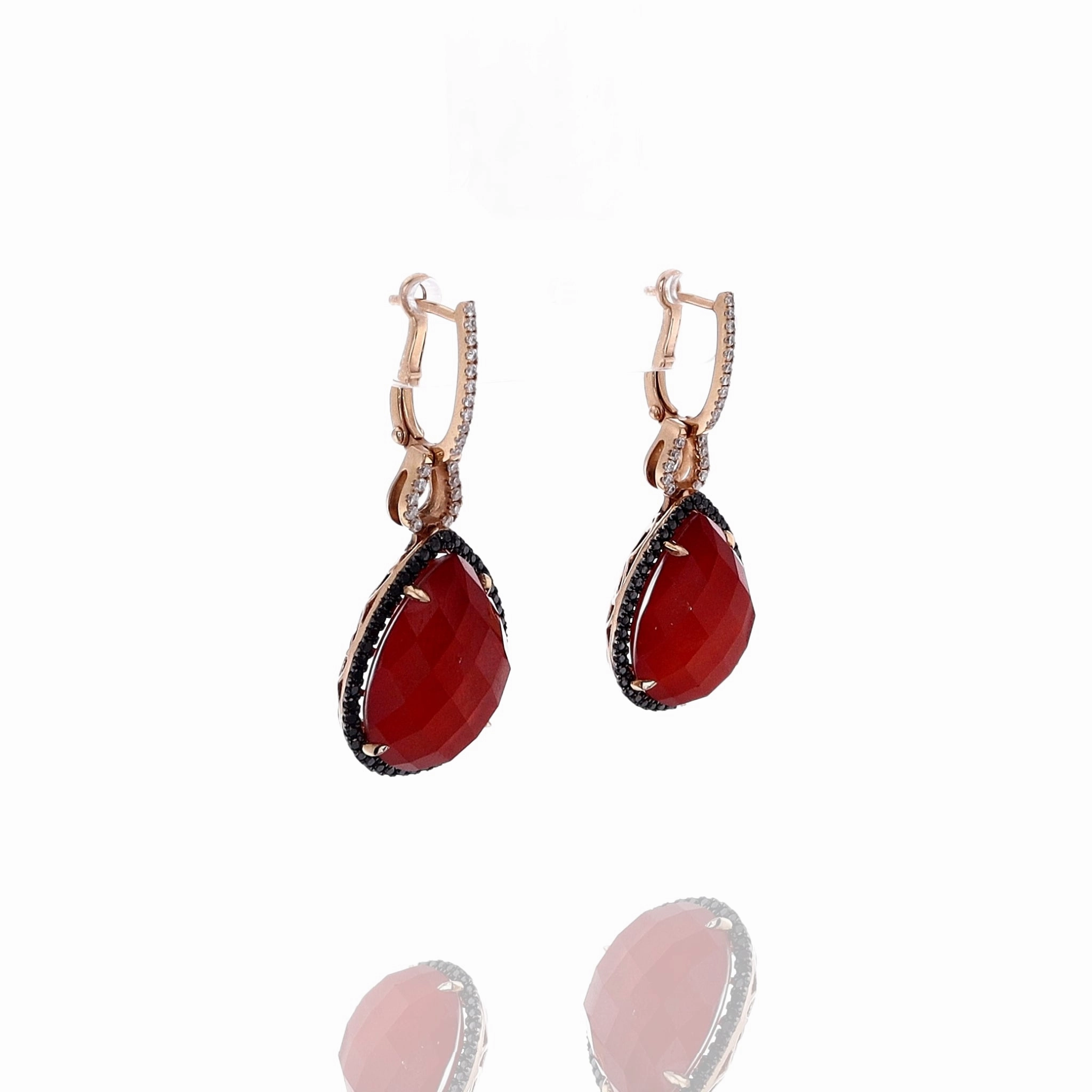 Estate 18k Rose Gold Quartz Doublets Diamond and Black Diamond Post Earrings