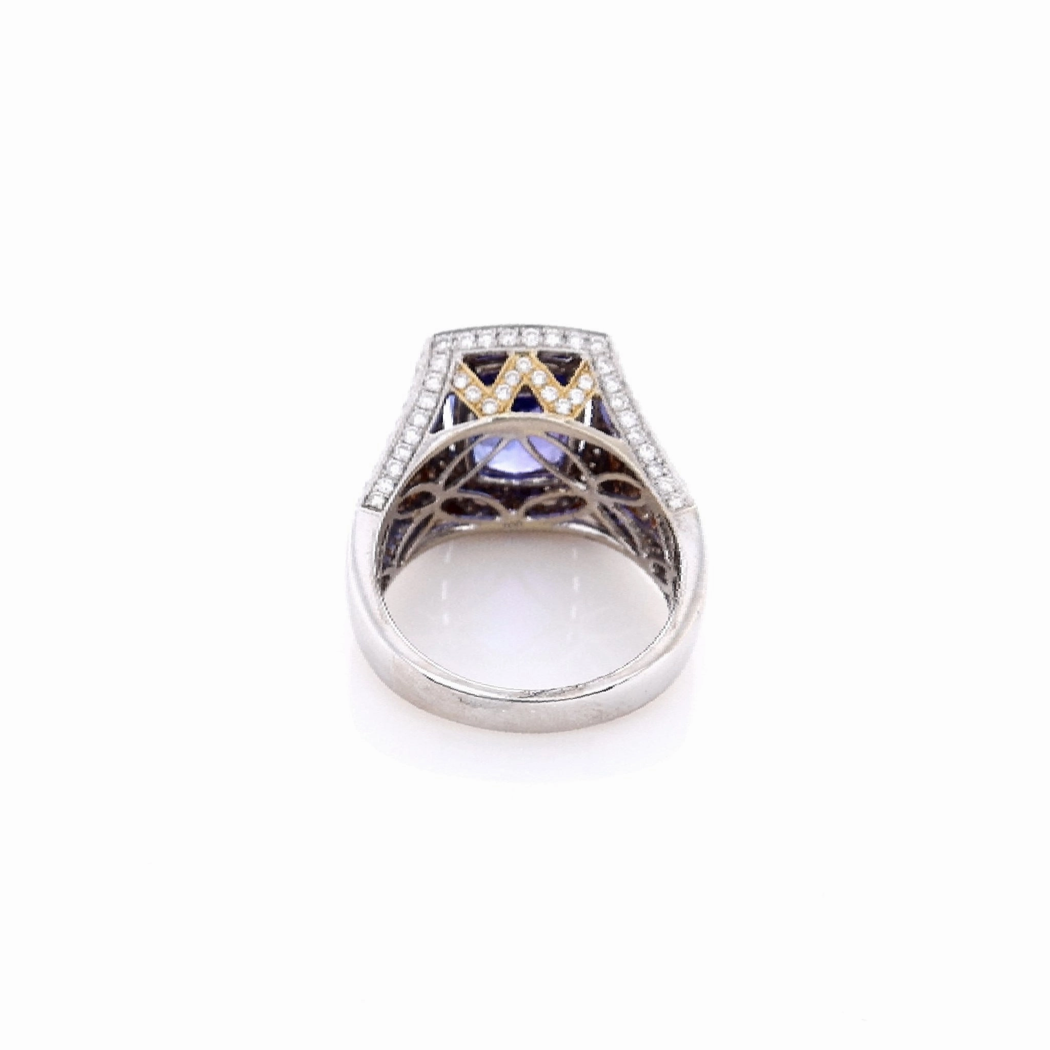 Estate 18k Two-Tone Cushion-Cut Tanzanite and Diamond Halo Ring