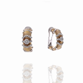 Estate 18k Two-Tone Diamond Brushed Clip-On Earrings