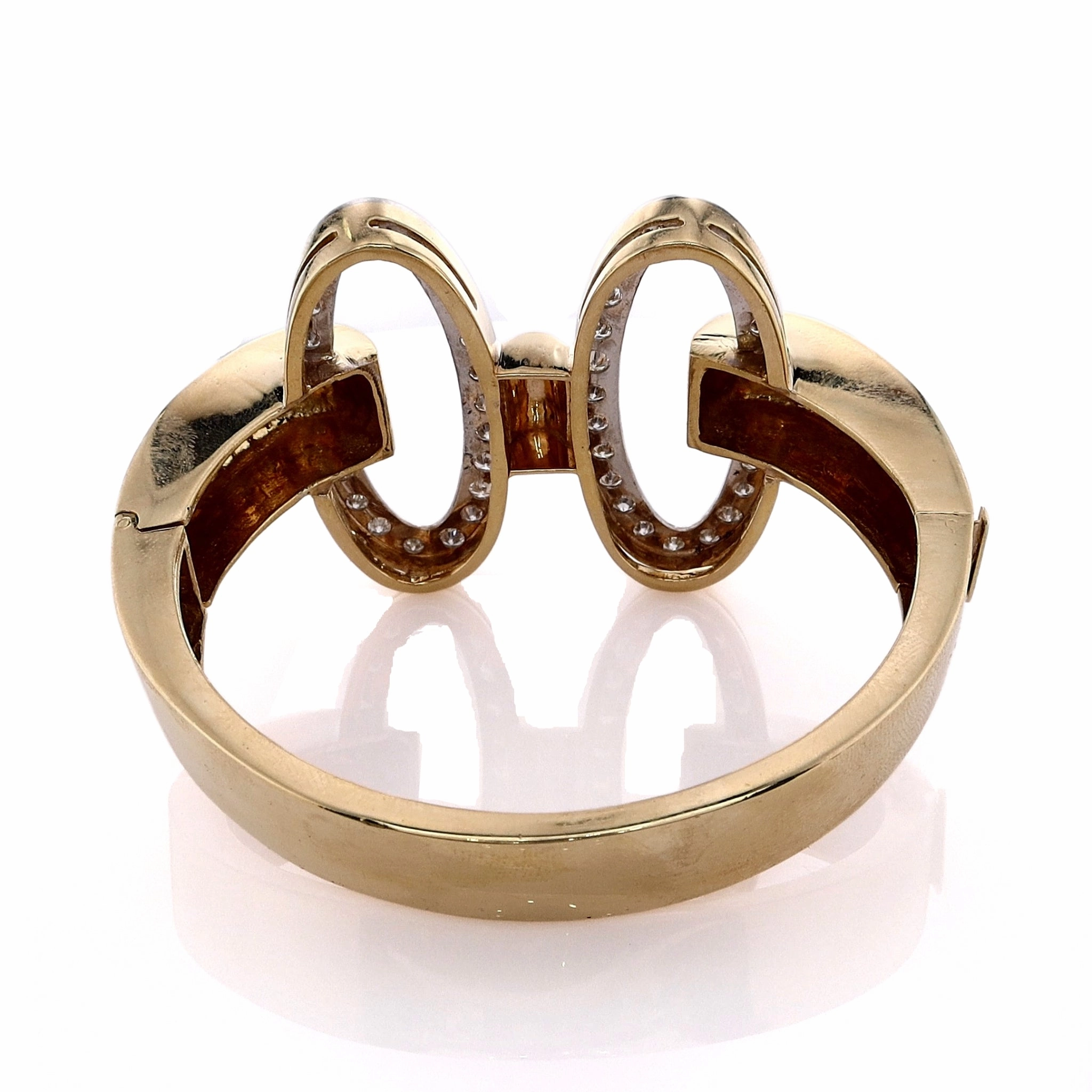 Estate 18k Two-Tone Diamond Large Oval Design Hinged Bangle Bracelet