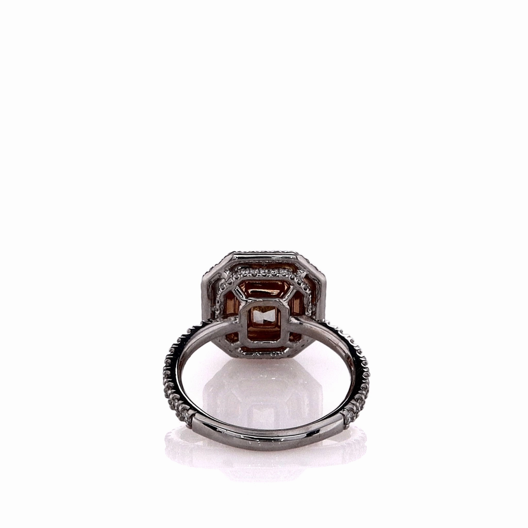 Estate 18k Two-Tone Fancy Yellow-Green and Pink Diamond Double Halo Ring
