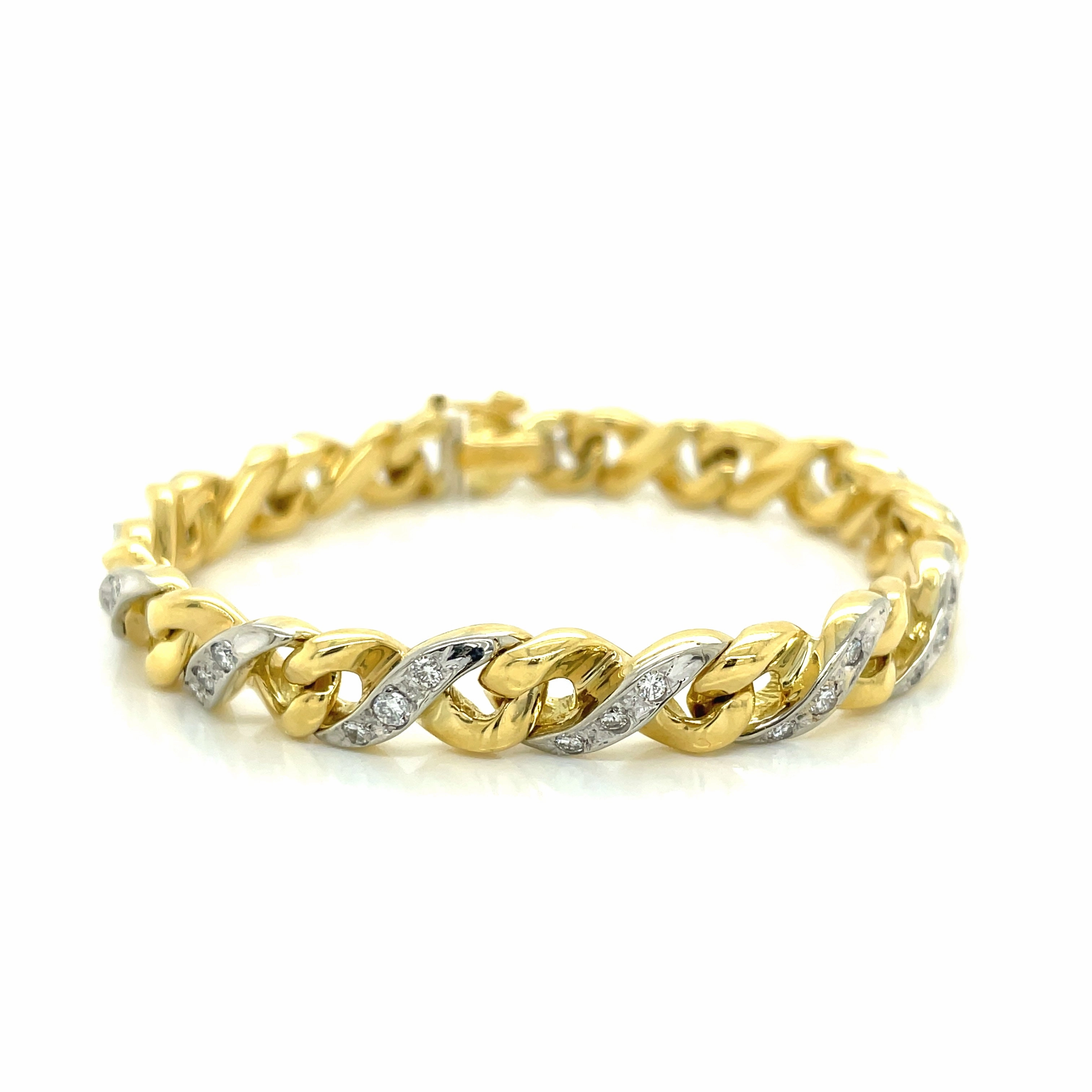 Estate 18k Two Tone Infinity Link Bracelet With Pave Diamonds