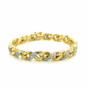 Estate 18k Two Tone Infinity Link Bracelet With Pave Diamonds