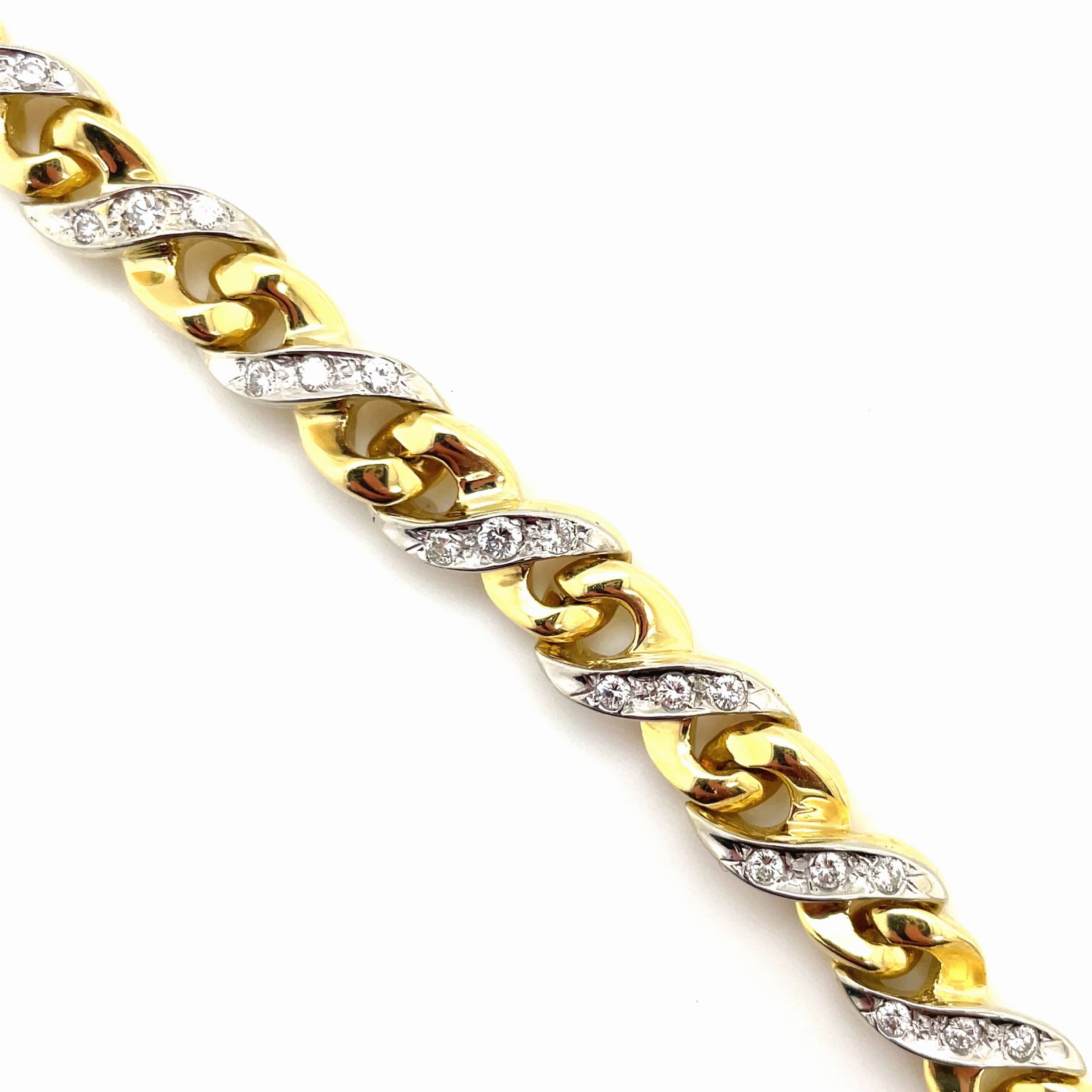 Estate 18k Two Tone Infinity Link Bracelet With Pave Diamonds