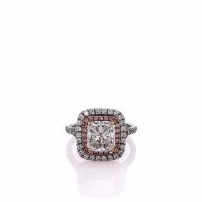 Estate 18k Two-Tone Pink Diamond Double Halo Split Shank Engagement Ring