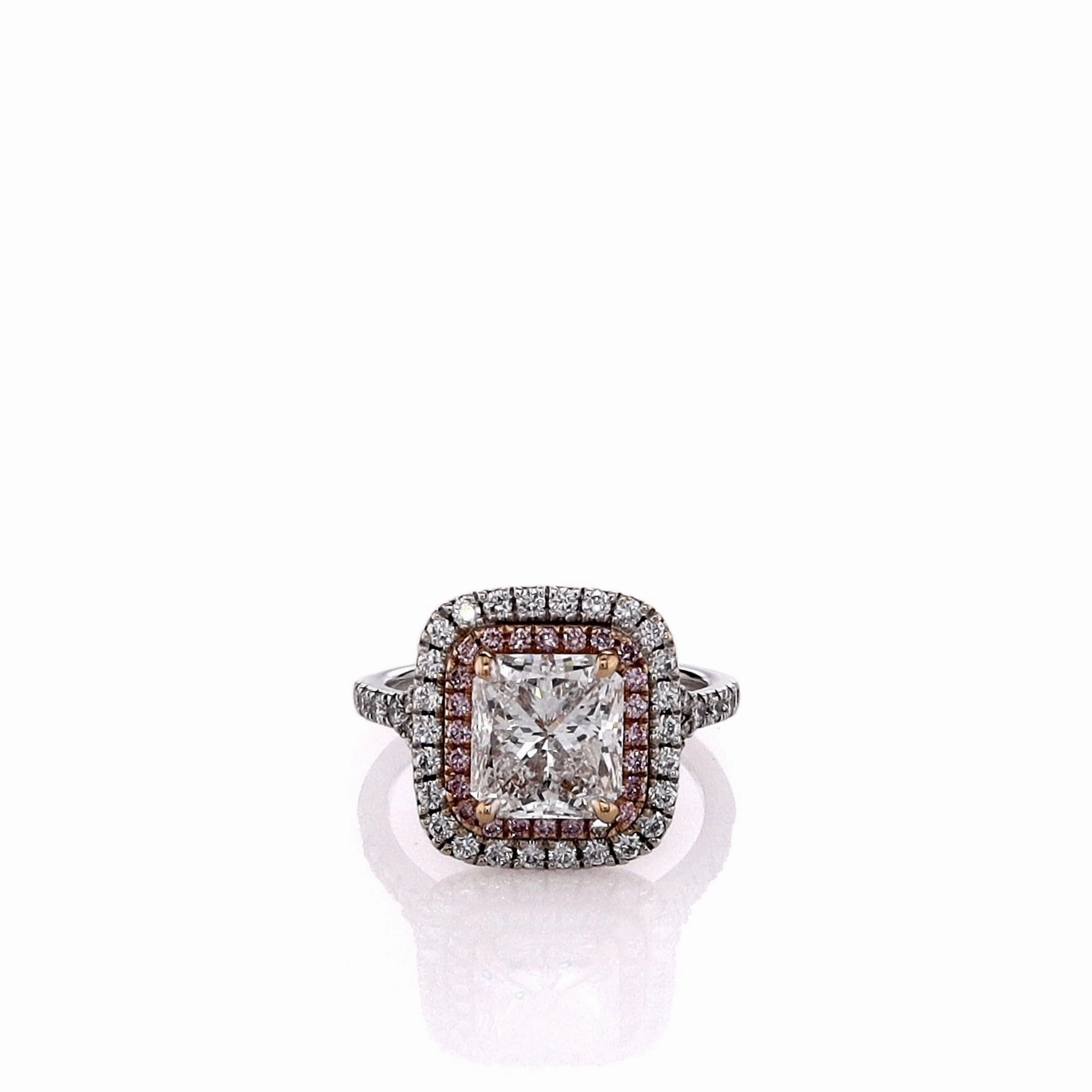 Estate 18k Two-Tone Pink Diamond Double Halo Split Shank Engagement Ring