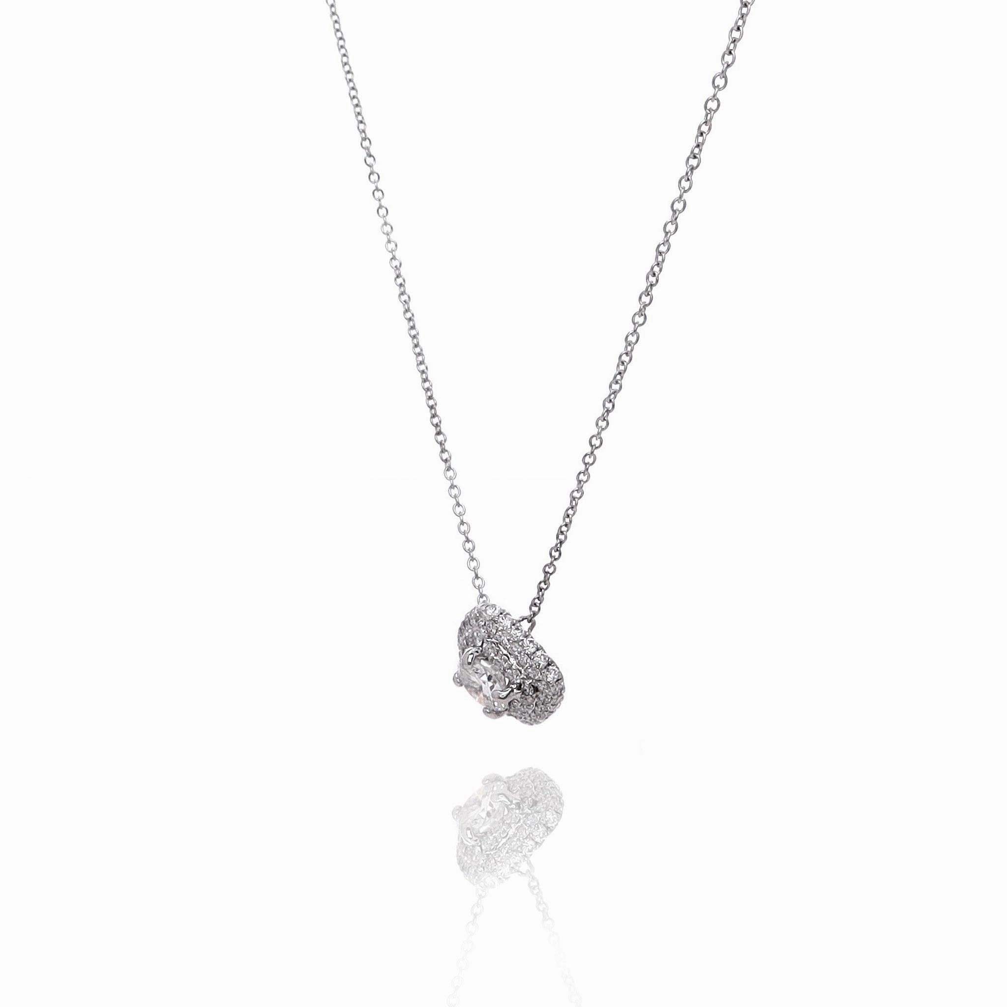 Estate 18k White Gold 16-18" Diamond Double Halo Pendant Necklace